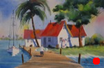 landscape, seacoast, original watercolor painting, oberst